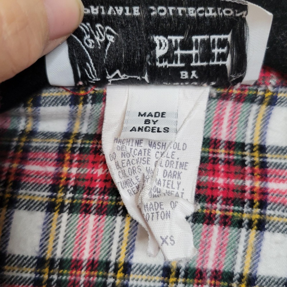 Vintage 80s plaid flannel crop tie shirt Designs by She oversized XS Country - Picture 5 of 8